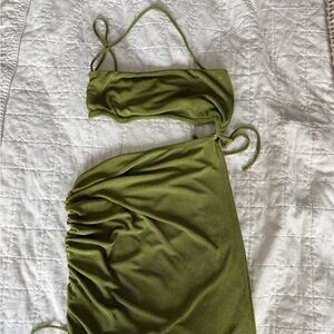 Olive Green Ruched Dress with Straps
Worn Once 
Princess Polly